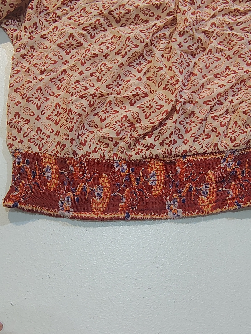 Patrons of Peace Blush Printed Boho Smocked Waist Blouse 100%rayon - Picture 7 of 12